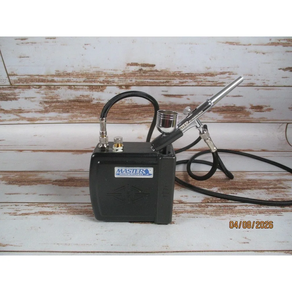 Master Airbrush Black Mini Compressor C16-B G22 Gun Hose No AC Adapter Used GTA